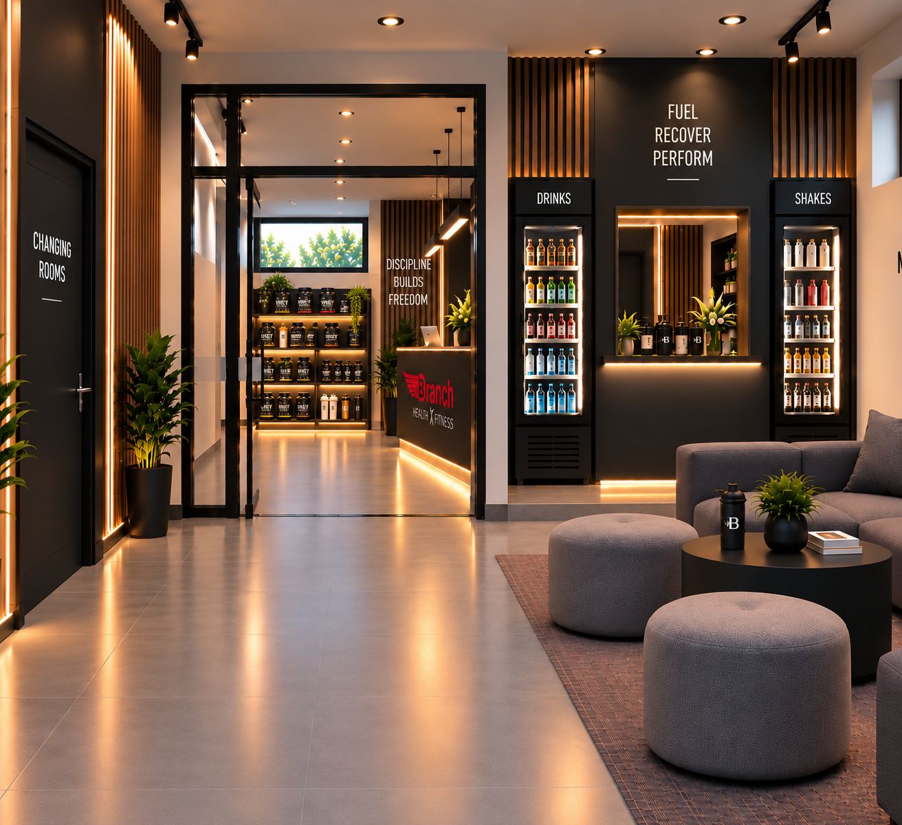 The lounge and fuel bar: shakes, cold drinks and seating